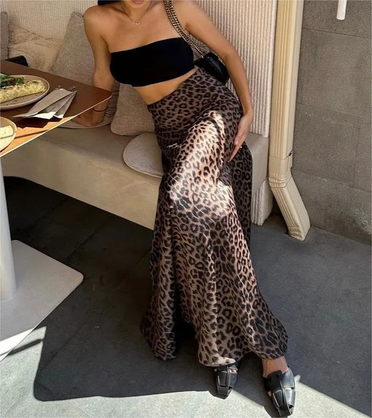Leopard Print Skirt Cheetah Print Long Skirts for Women Trendy Y2k Summer Skirts Maxi Skirt