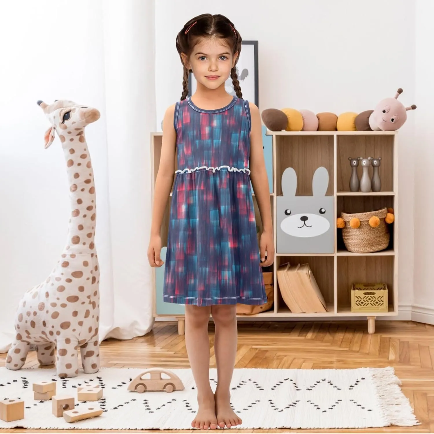 Little Girls Dress Sleeveless Casual Twirl Dresses Print Sundress for 2-8 Years