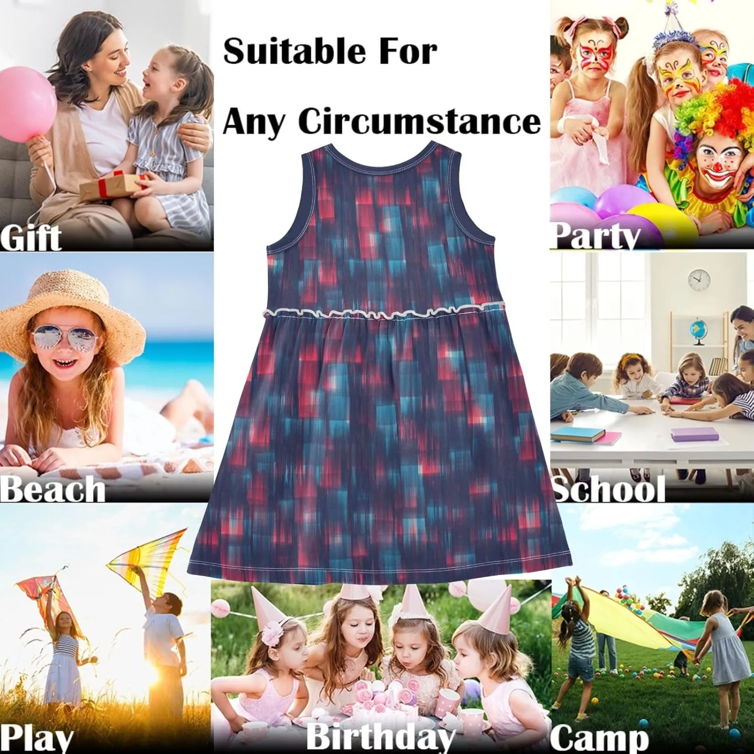 Little Girls Dress Sleeveless Casual Twirl Dresses Print Sundress for 2-8 Years