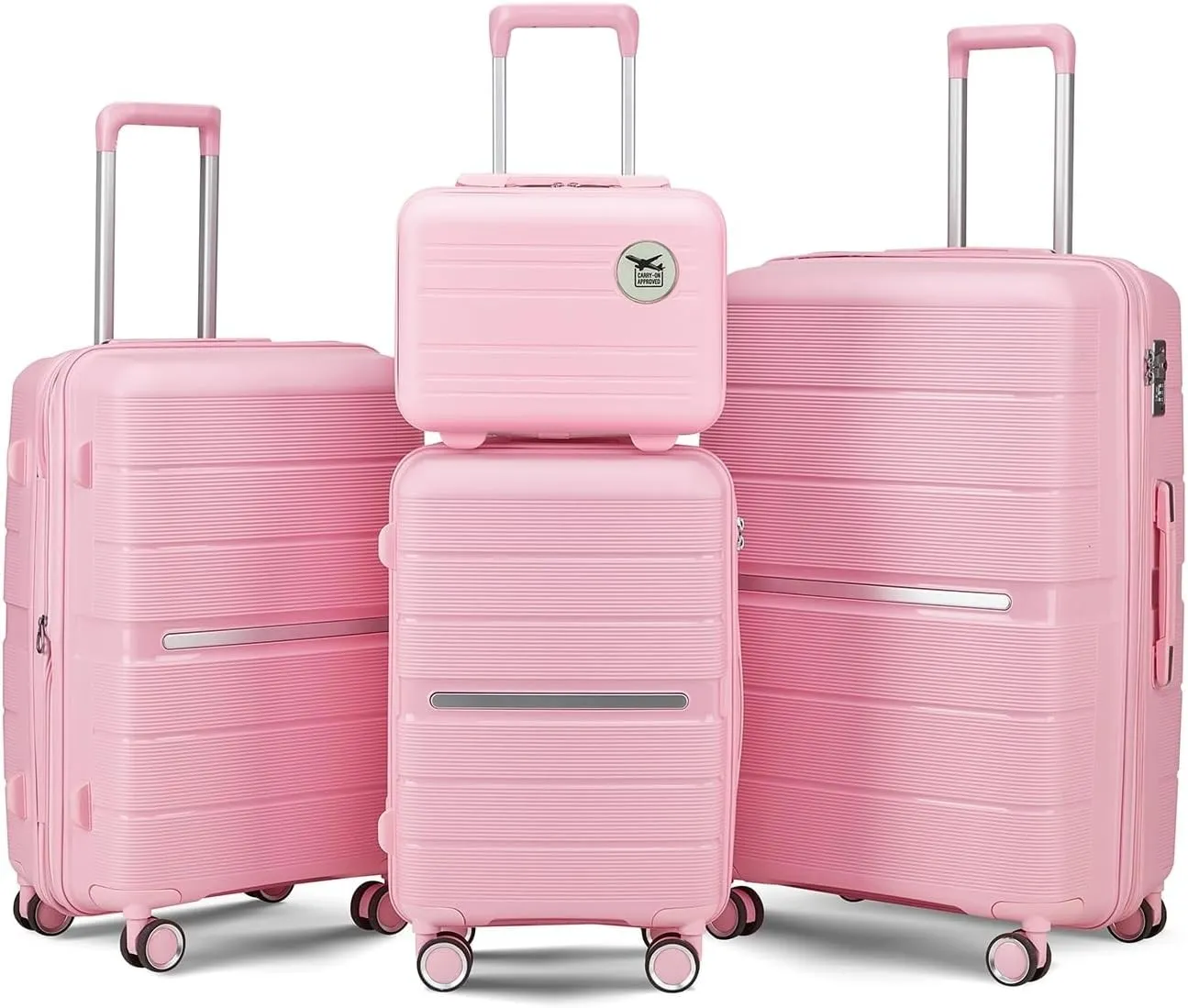 Luggage Sets 4 Piece(14/20/24/28) Pp Lightweight Hardshell Suitcase Expandable Travel W/TSA Lock Spinner Wheels Pink Modern Contemporary Plastic Piece Includes Hardware Lift Top
