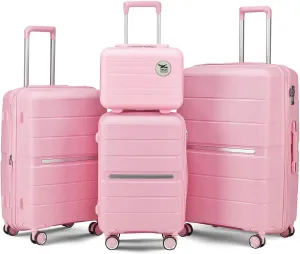 Luggage Sets 4 Piece(14/20/24/28) Pp Lightweight Hardshell Suitcase Expandable Travel W/TSA Lock Spinner Wheels Pink Modern Contemporary Plastic Piece Includes Hardware Lift Top