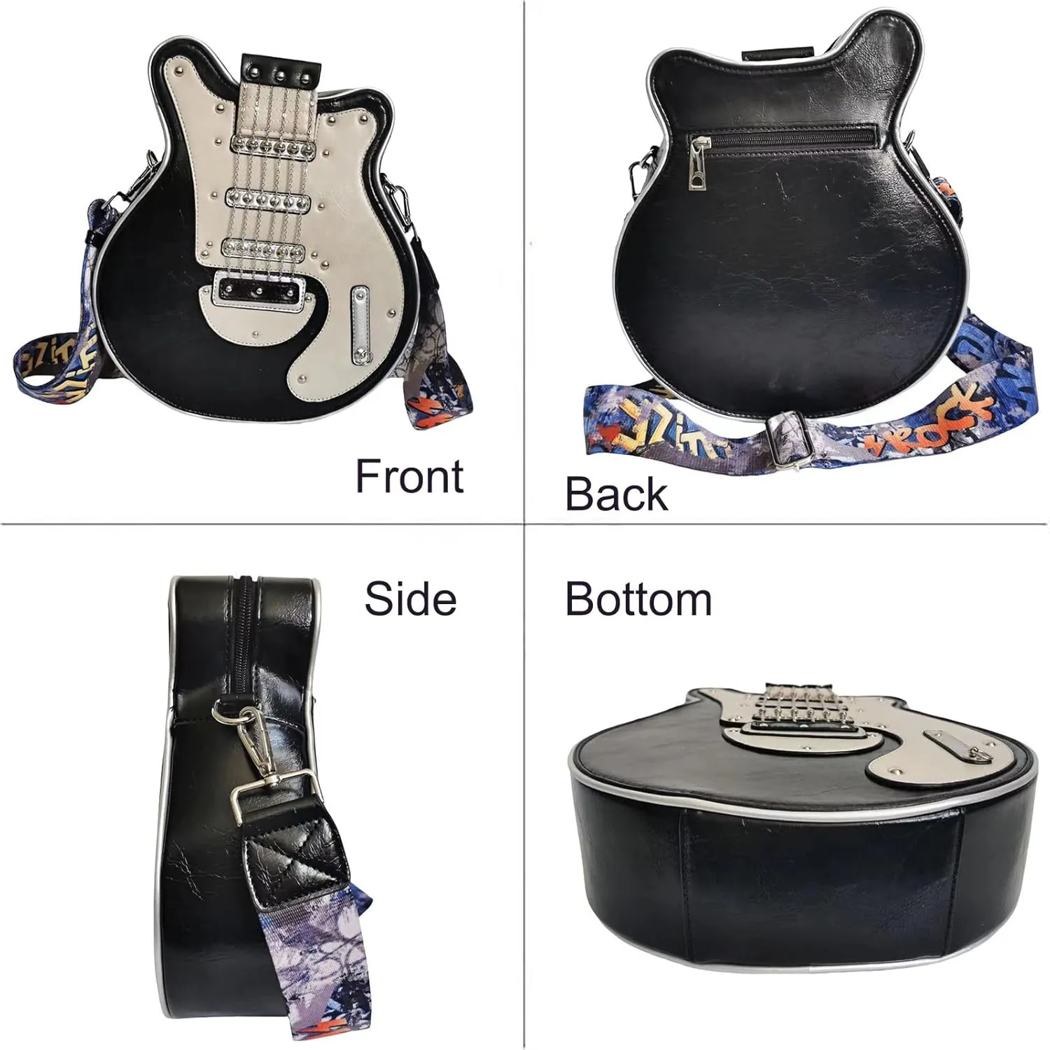 Men and Women Music Guitar Shaped Crossbody Shoulder Bag PU Leather Unique Novelty Guitar Purse