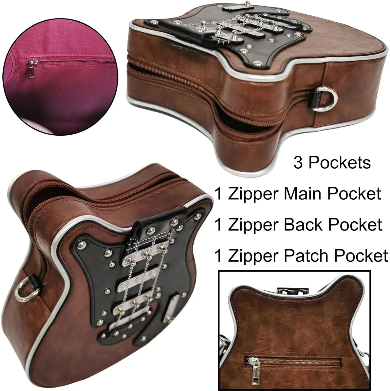 Men and Women Music Guitar Shaped Crossbody Shoulder Bag PU Leather Unique Novelty Guitar Purse