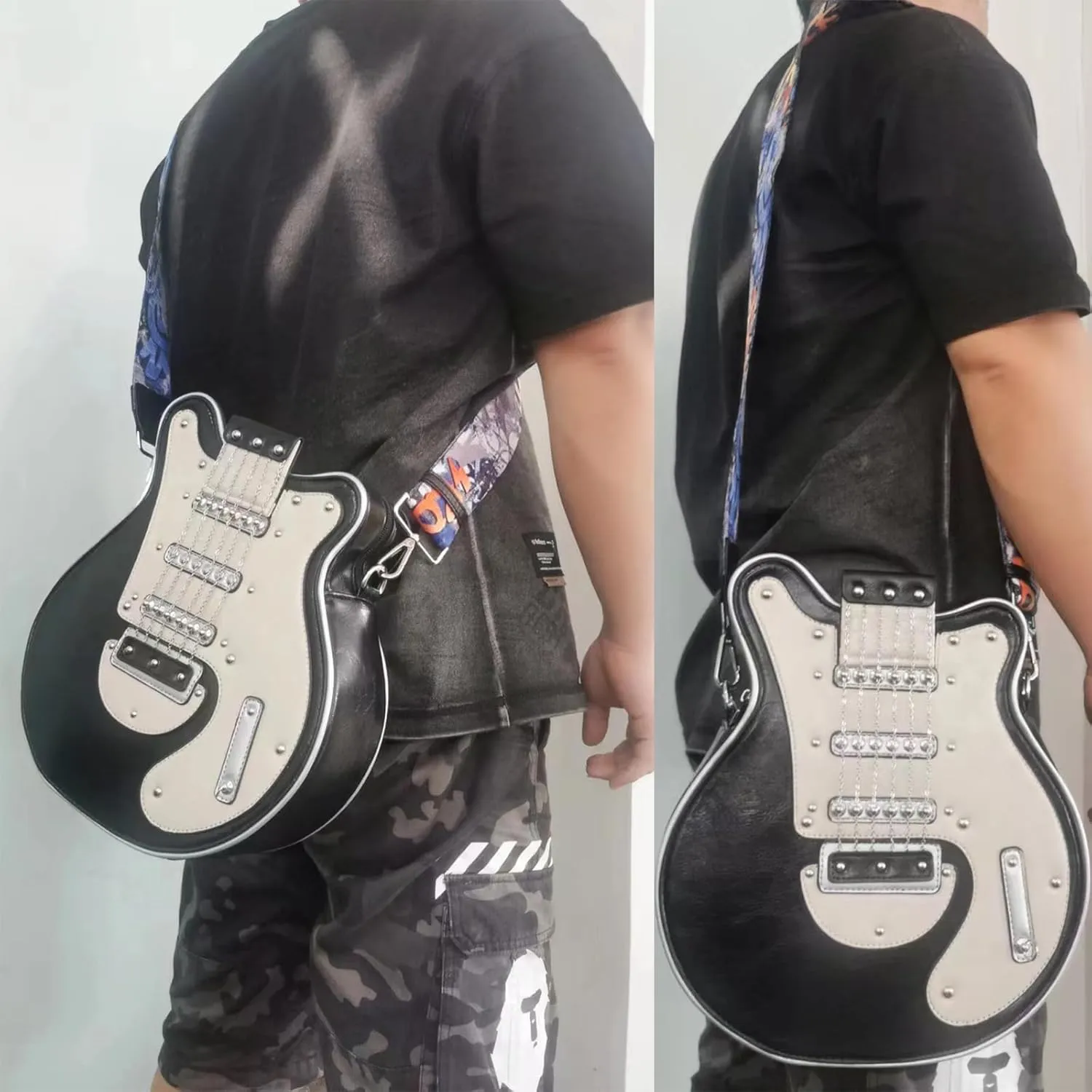Men and Women Music Guitar Shaped Crossbody Shoulder Bag PU Leather Unique Novelty Guitar Purse