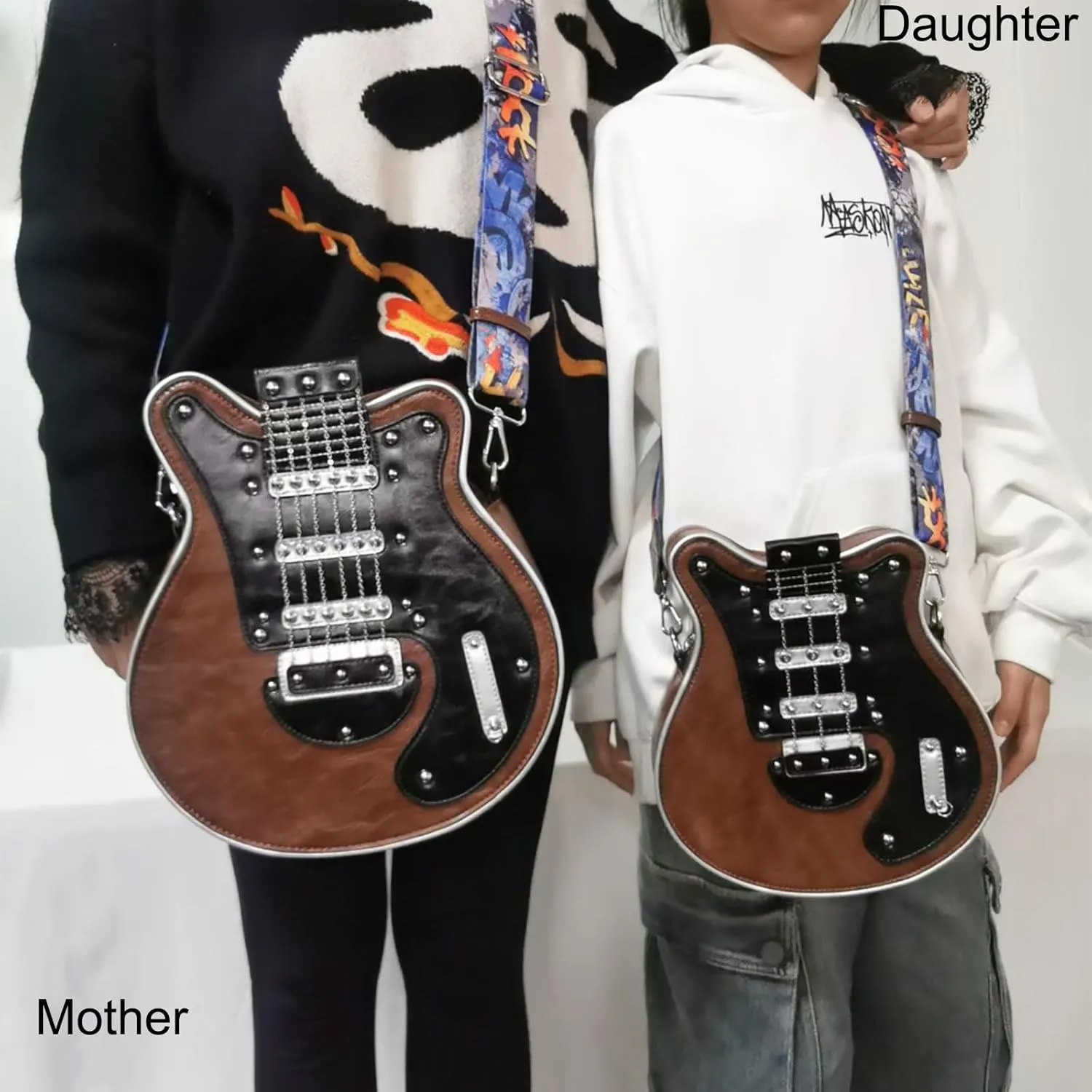 Men and Women Music Guitar Shaped Crossbody Shoulder Bag PU Leather Unique Novelty Guitar Purse