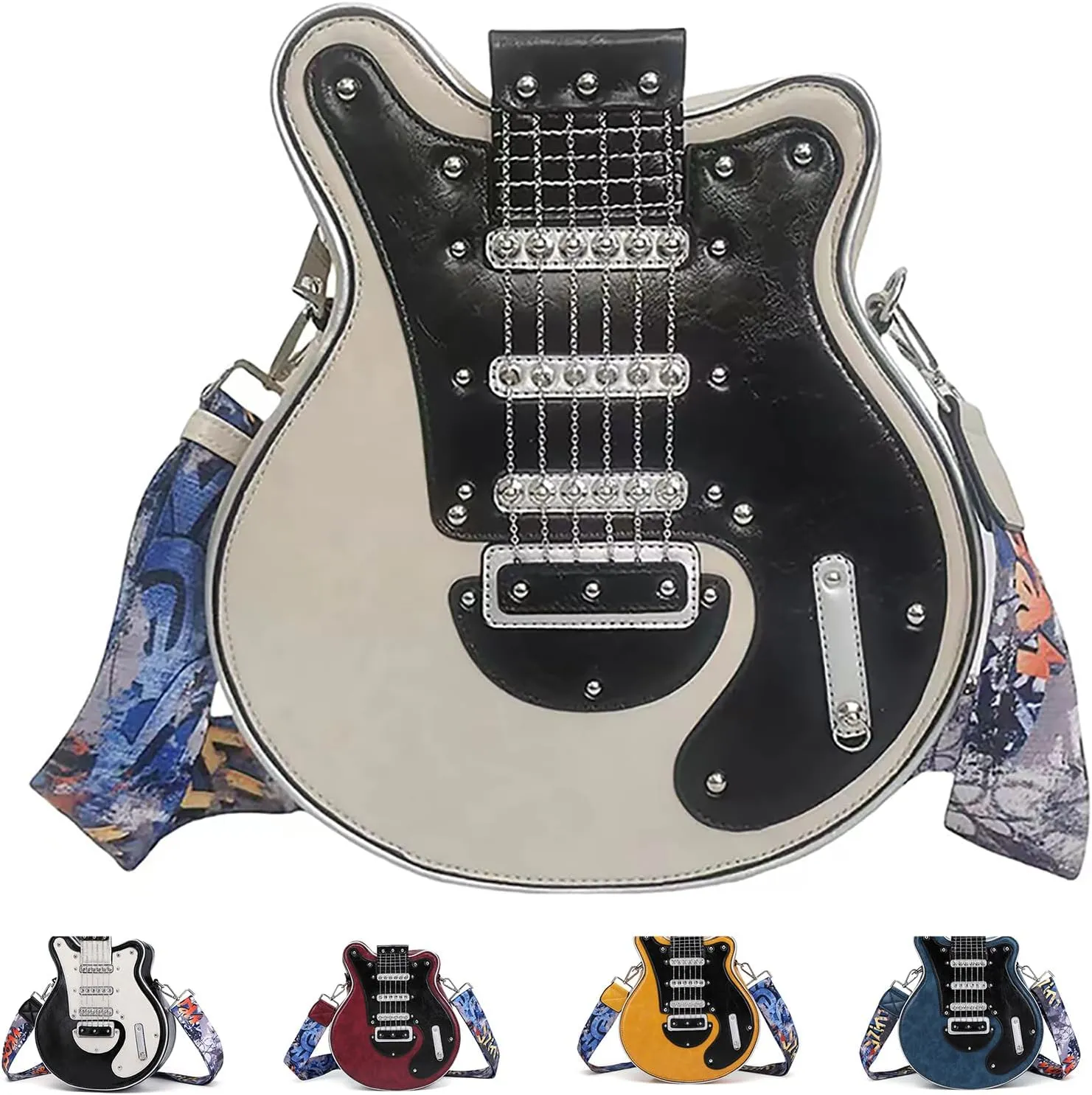 Men and Women Music Guitar Shaped Crossbody Shoulder Bag PU Leather Unique Novelty Guitar Purse
