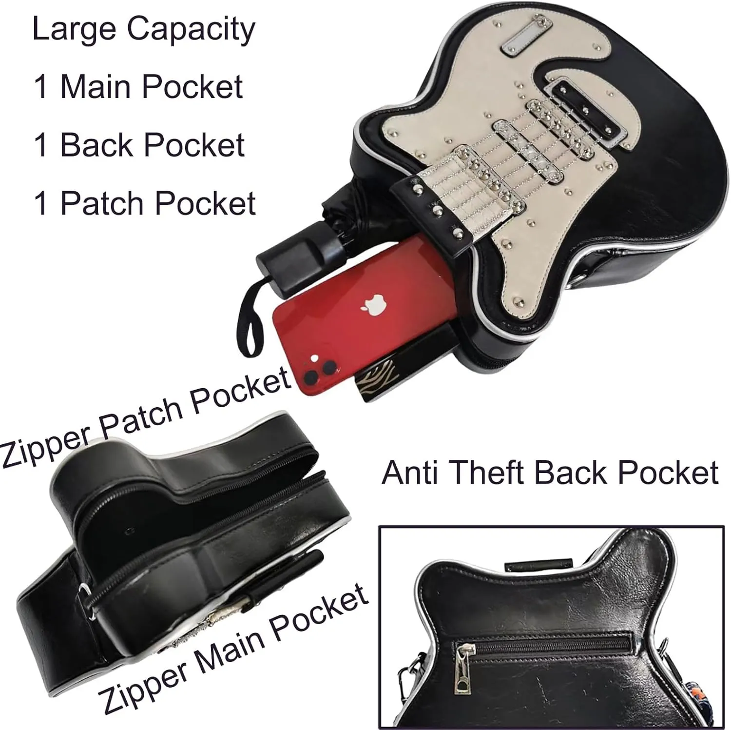 Men and Women Music Guitar Shaped Crossbody Shoulder Bag PU Leather Unique Novelty Guitar Purse