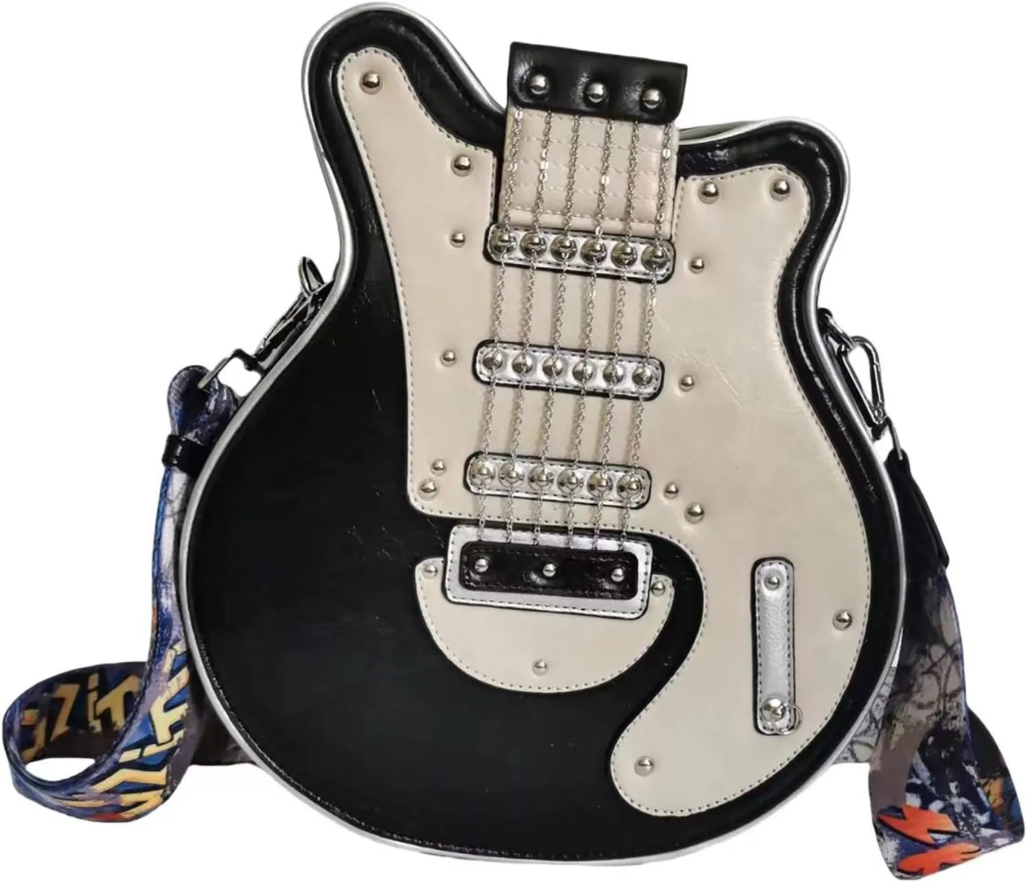 Men and Women Music Guitar Shaped Crossbody Shoulder Bag PU Leather Unique Novelty Guitar Purse