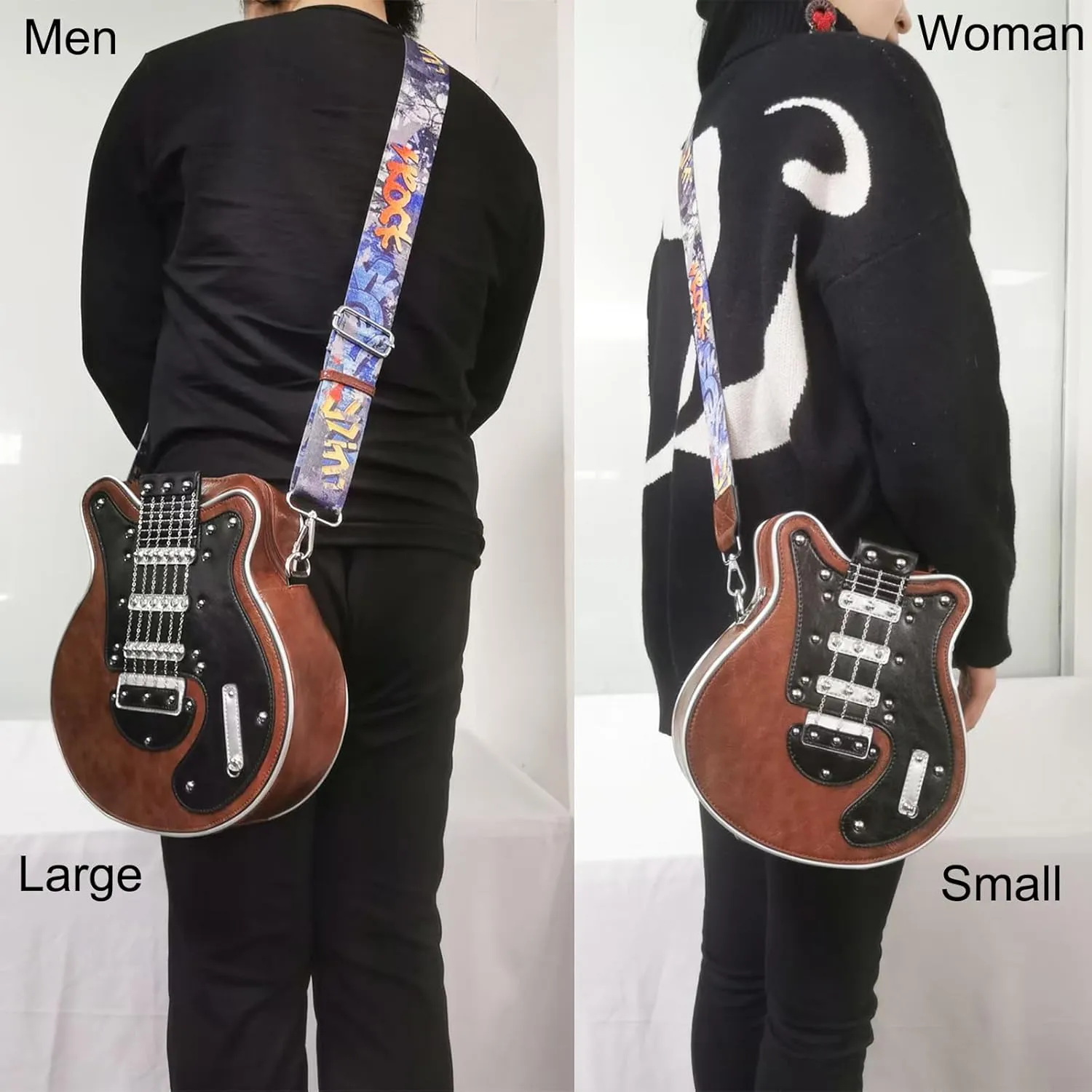 Men and Women Music Guitar Shaped Crossbody Shoulder Bag PU Leather Unique Novelty Guitar Purse
