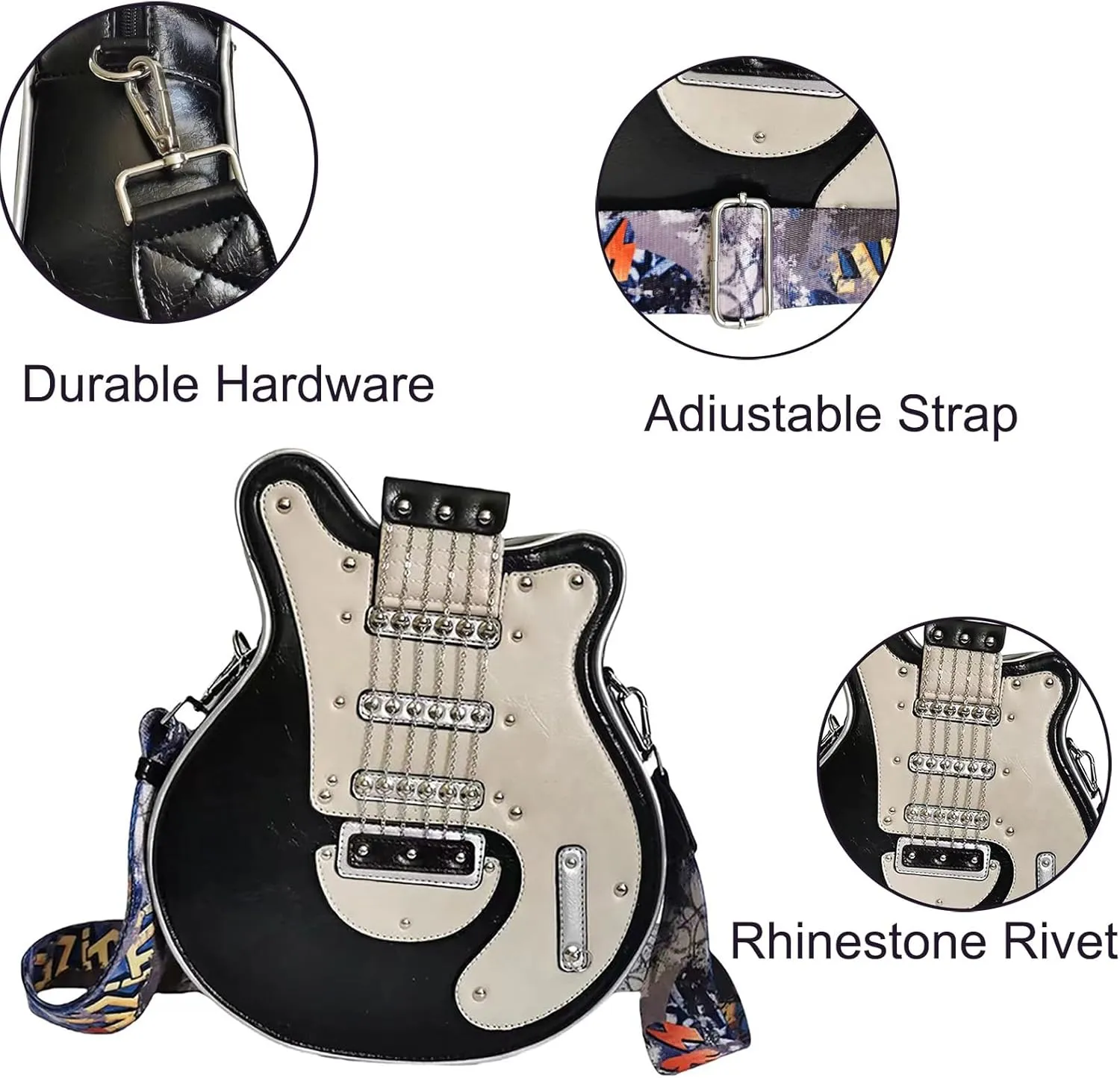 Men and Women Music Guitar Shaped Crossbody Shoulder Bag PU Leather Unique Novelty Guitar Purse