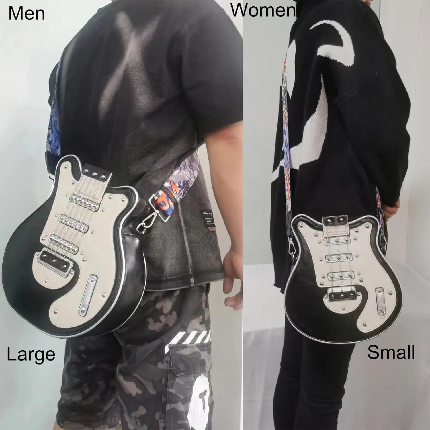 Men and Women Music Guitar Shaped Crossbody Shoulder Bag PU Leather Unique Novelty Guitar Purse
