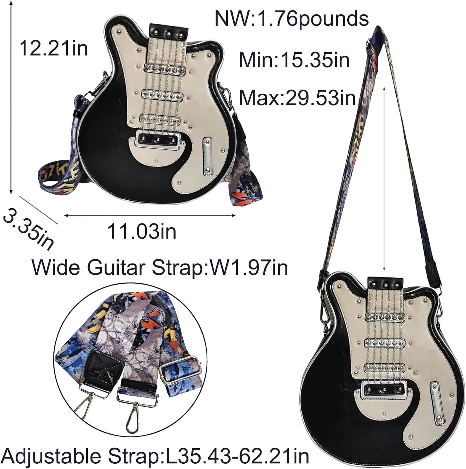 Men and Women Music Guitar Shaped Crossbody Shoulder Bag PU Leather Unique Novelty Guitar Purse