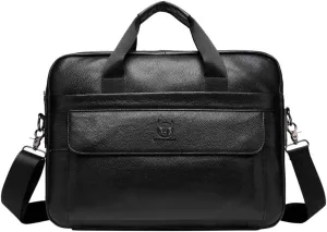 Mens Business Briefcase Handbag Leather Simple Fashion Shoulder Crossbody Bag (Black)