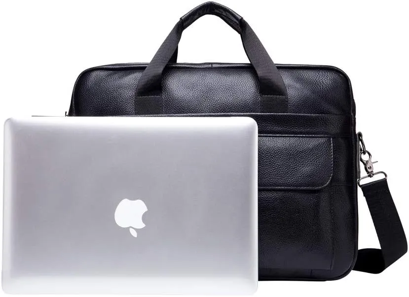 Mens Business Briefcase Handbag Leather Simple Fashion Shoulder Crossbody Bag (Black)