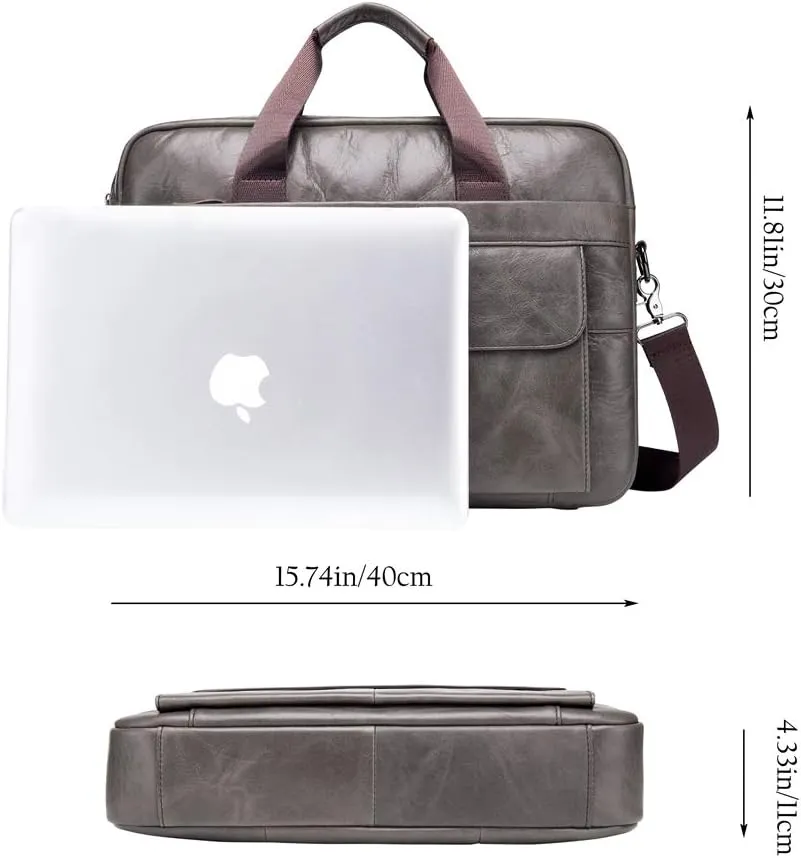 Mens Business Briefcase Handbag Leather Simple Fashion Shoulder Crossbody Bag (Iron Gray)