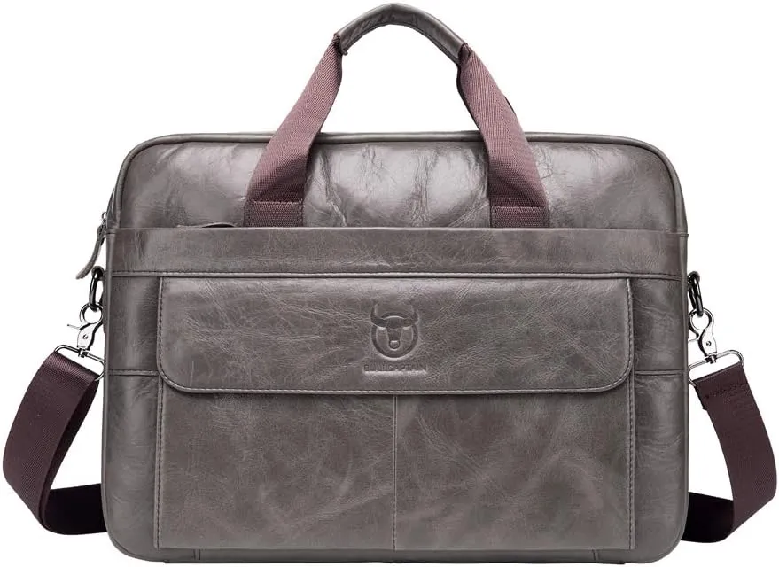 Mens Business Briefcase Handbag Leather Simple Fashion Shoulder Crossbody Bag (Iron Gray)