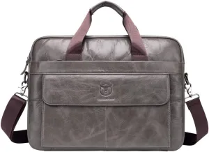 Mens Business Briefcase Handbag Leather Simple Fashion Shoulder Crossbody Bag (Iron Gray)