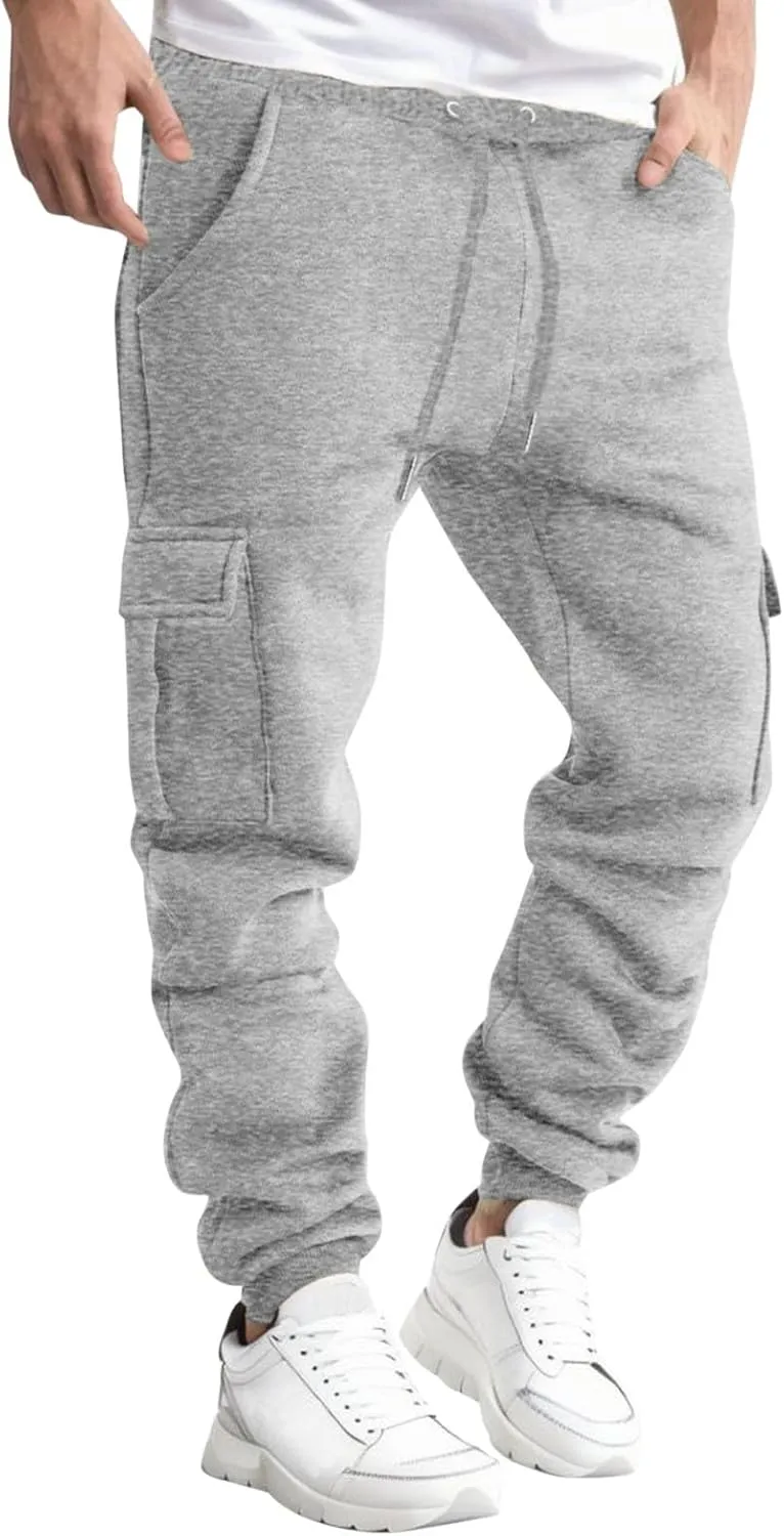 Mens Cargo Pants Elastic Waist Lightweight Cargo Sweatpants Stretch Waistband Workout Joggers Athletic Hiking Pants