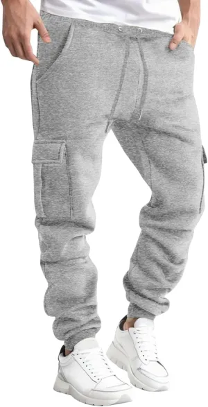 Mens Cargo Pants Elastic Waist Lightweight Cargo Sweatpants Stretch Waistband Workout Joggers Athletic Hiking Pants