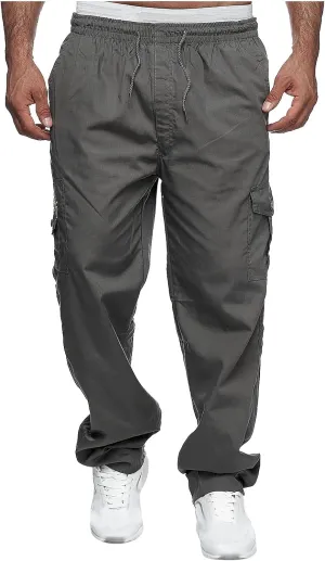 Mens Cargo Pants Elastic Waist Lightweight Drawstring Sweatpants Casual Baggy Pants with Pocket Joggers Trousers