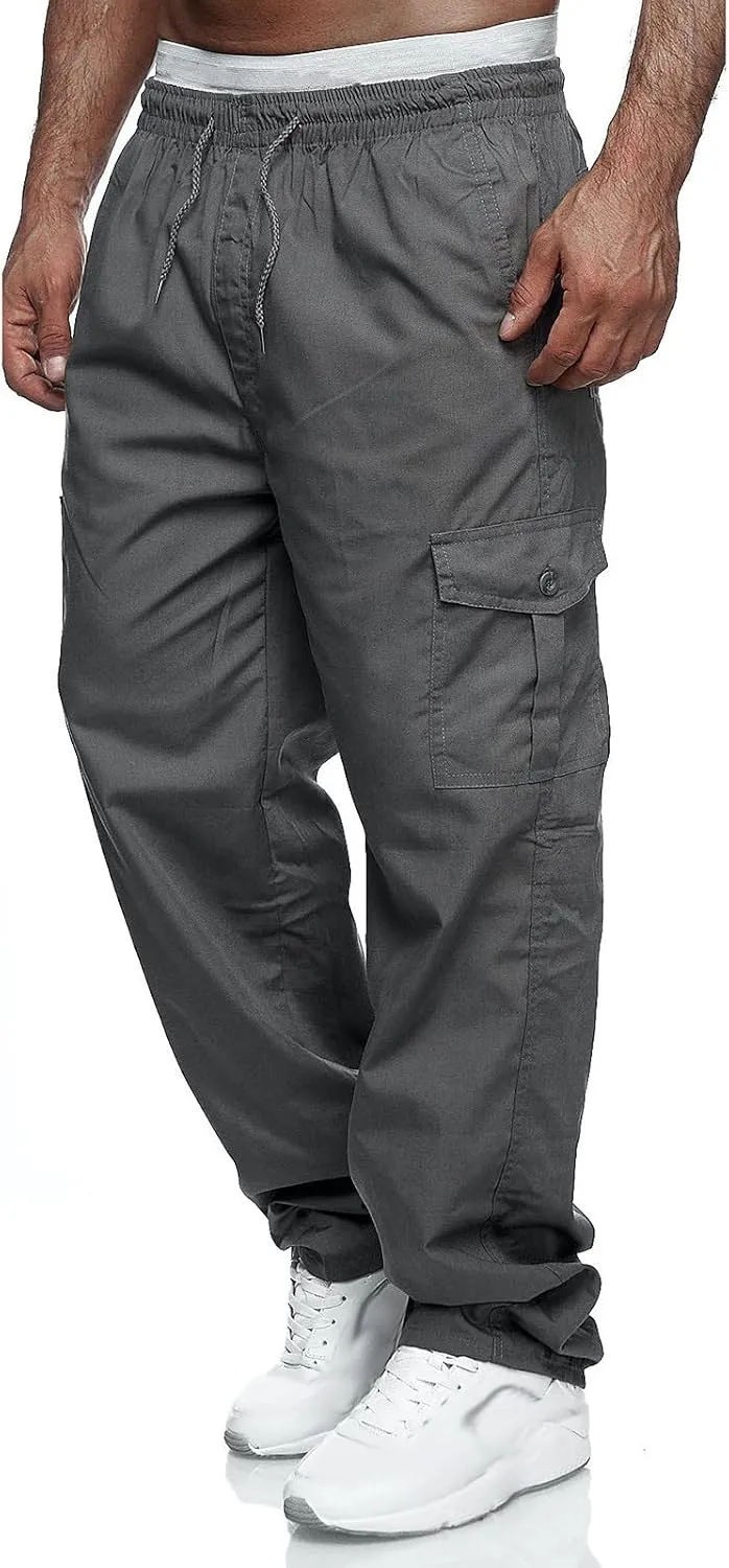 Mens Cargo Pants Elastic Waist Lightweight Drawstring Sweatpants Casual Baggy Pants with Pocket Joggers Trousers