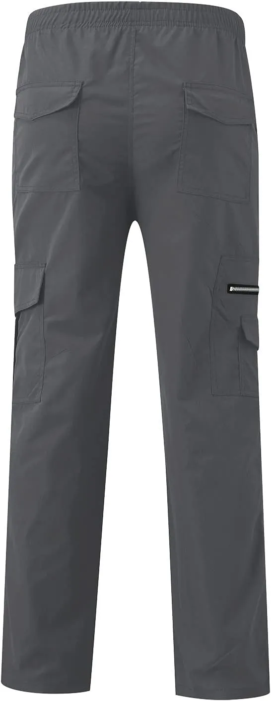 Mens Cargo Pants Elastic Waist Lightweight Drawstring Sweatpants Casual Baggy Pants with Pocket Joggers Trousers