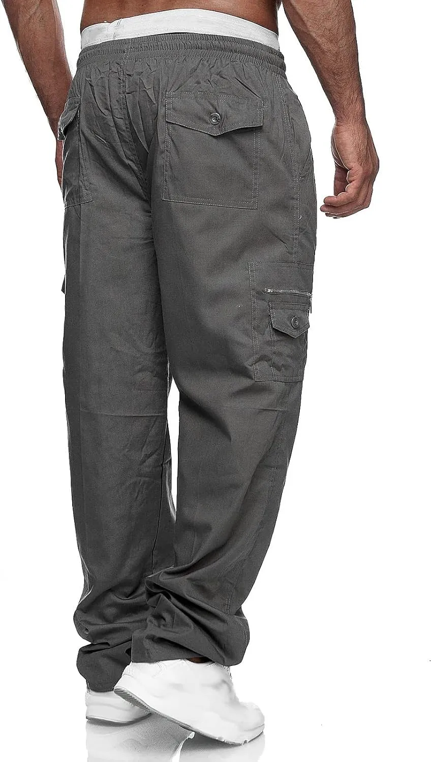 Mens Cargo Pants Elastic Waist Lightweight Drawstring Sweatpants Casual Baggy Pants with Pocket Joggers Trousers