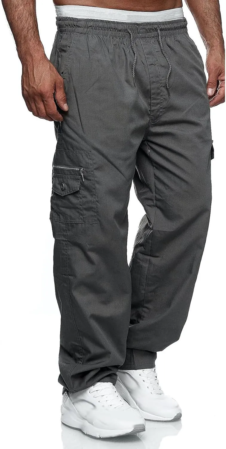 Mens Cargo Pants Elastic Waist Lightweight Drawstring Sweatpants Casual Baggy Pants with Pocket Joggers Trousers
