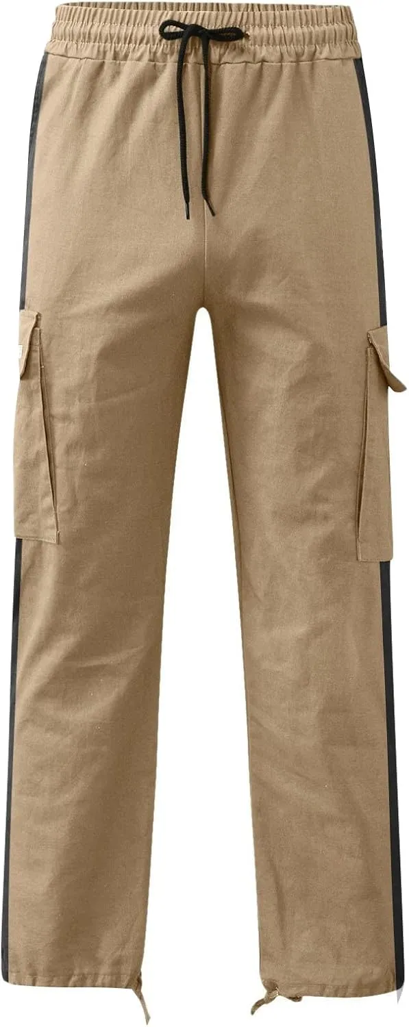 Men's Cargo Sweatpants Loose Fit Pants Joggers for Men with Multi Pockets Casual Drawstring Elastic Waist Stretch Cargo Pants
