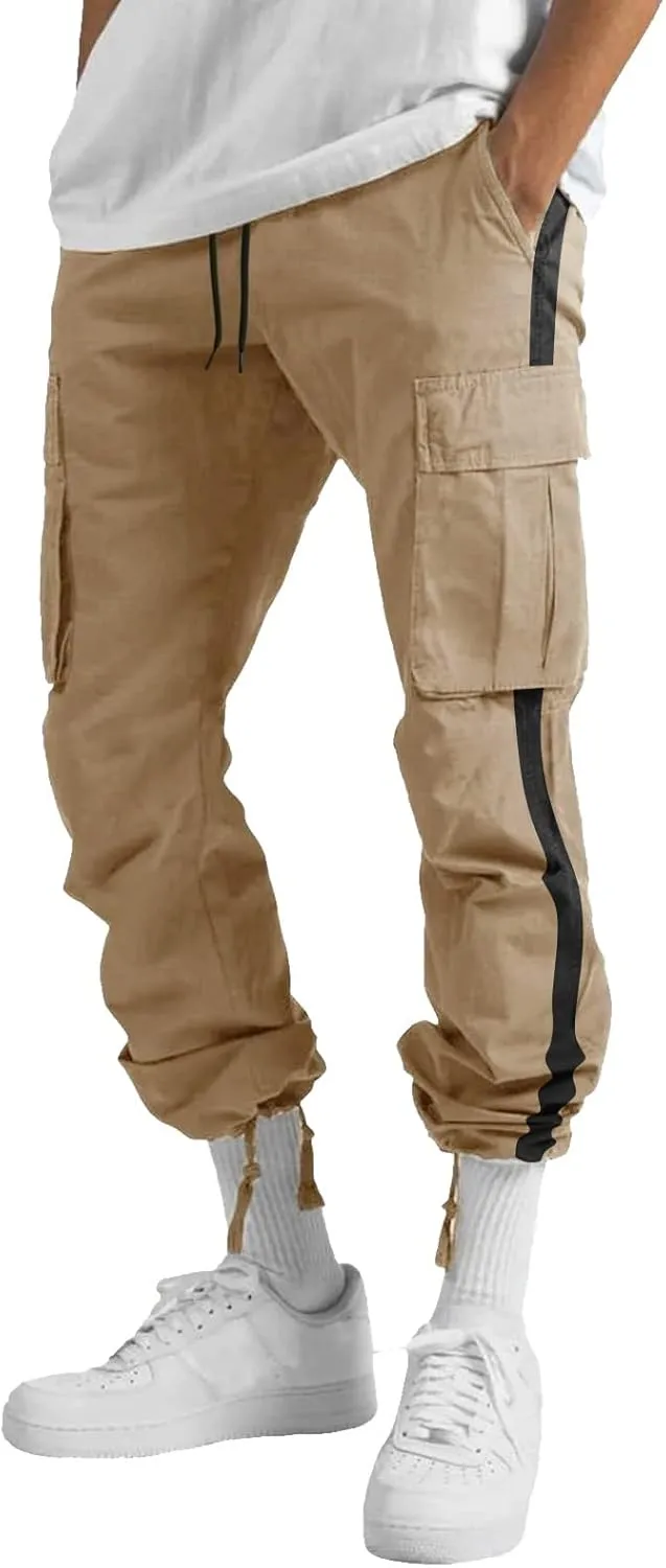 Men's Cargo Sweatpants Loose Fit Pants Joggers for Men with Multi Pockets Casual Drawstring Elastic Waist Stretch Cargo Pants