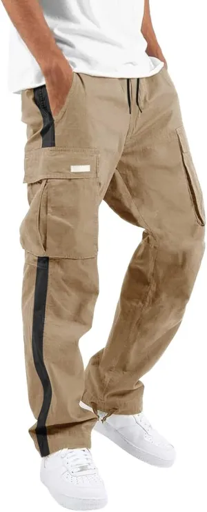 Men's Cargo Sweatpants Loose Fit Pants Joggers for Men with Multi Pockets Casual Drawstring Elastic Waist Stretch Cargo Pants