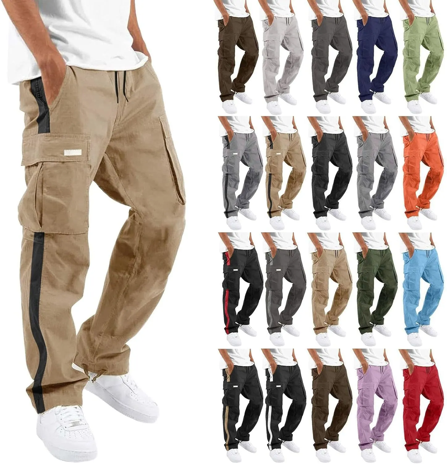 Men's Cargo Sweatpants Loose Fit Pants Joggers for Men with Multi Pockets Casual Drawstring Elastic Waist Stretch Cargo Pants