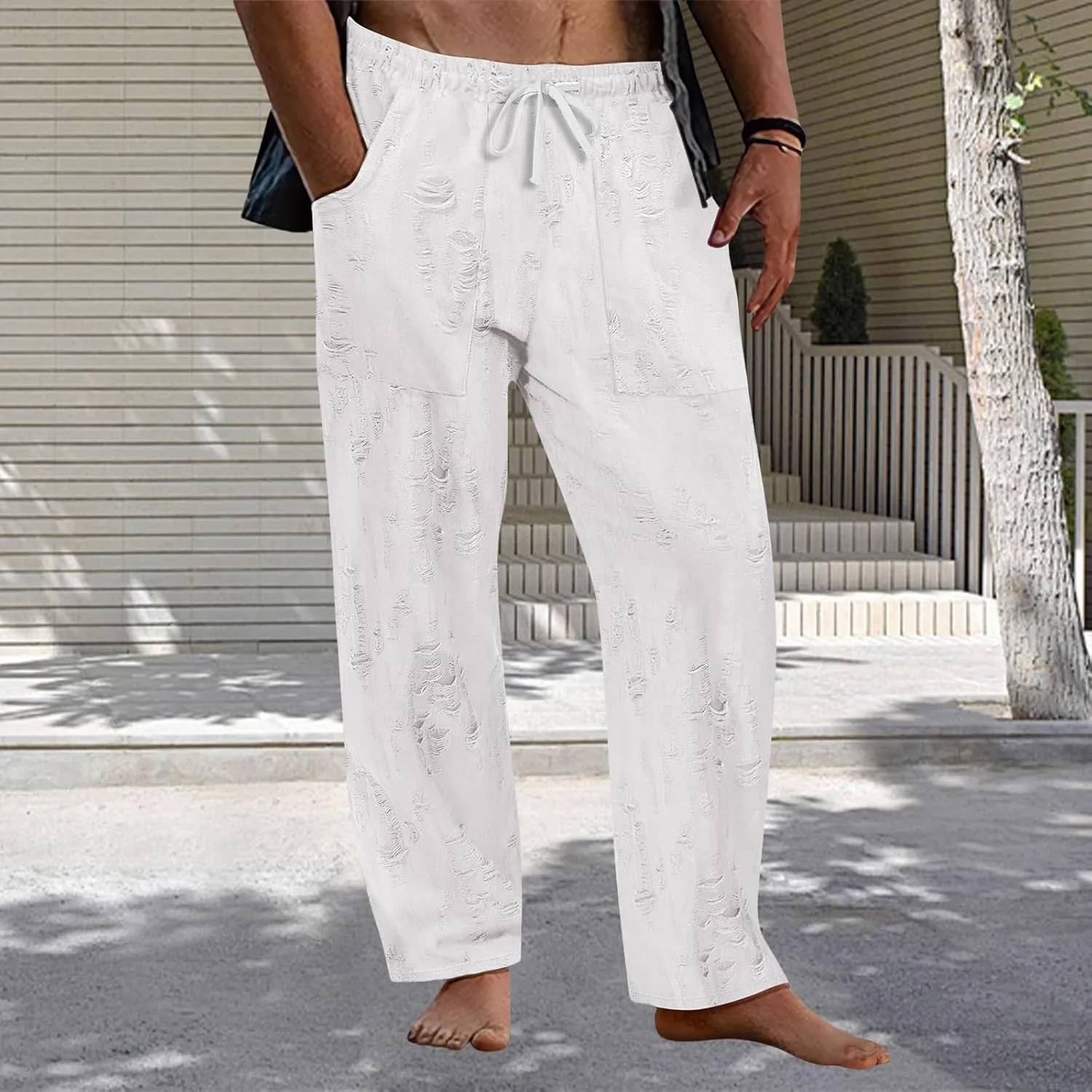 Mens Casual Pants Stretch Drawstring Elastic Waist Classic Loose Lightweight Solid Trousers Work Outdoor Sweatpants