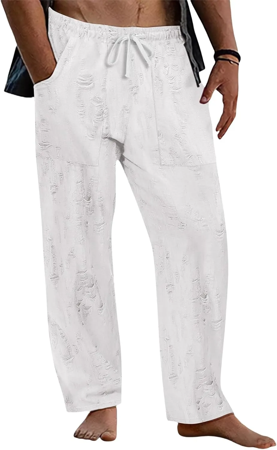 Mens Casual Pants Stretch Drawstring Elastic Waist Classic Loose Lightweight Solid Trousers Work Outdoor Sweatpants