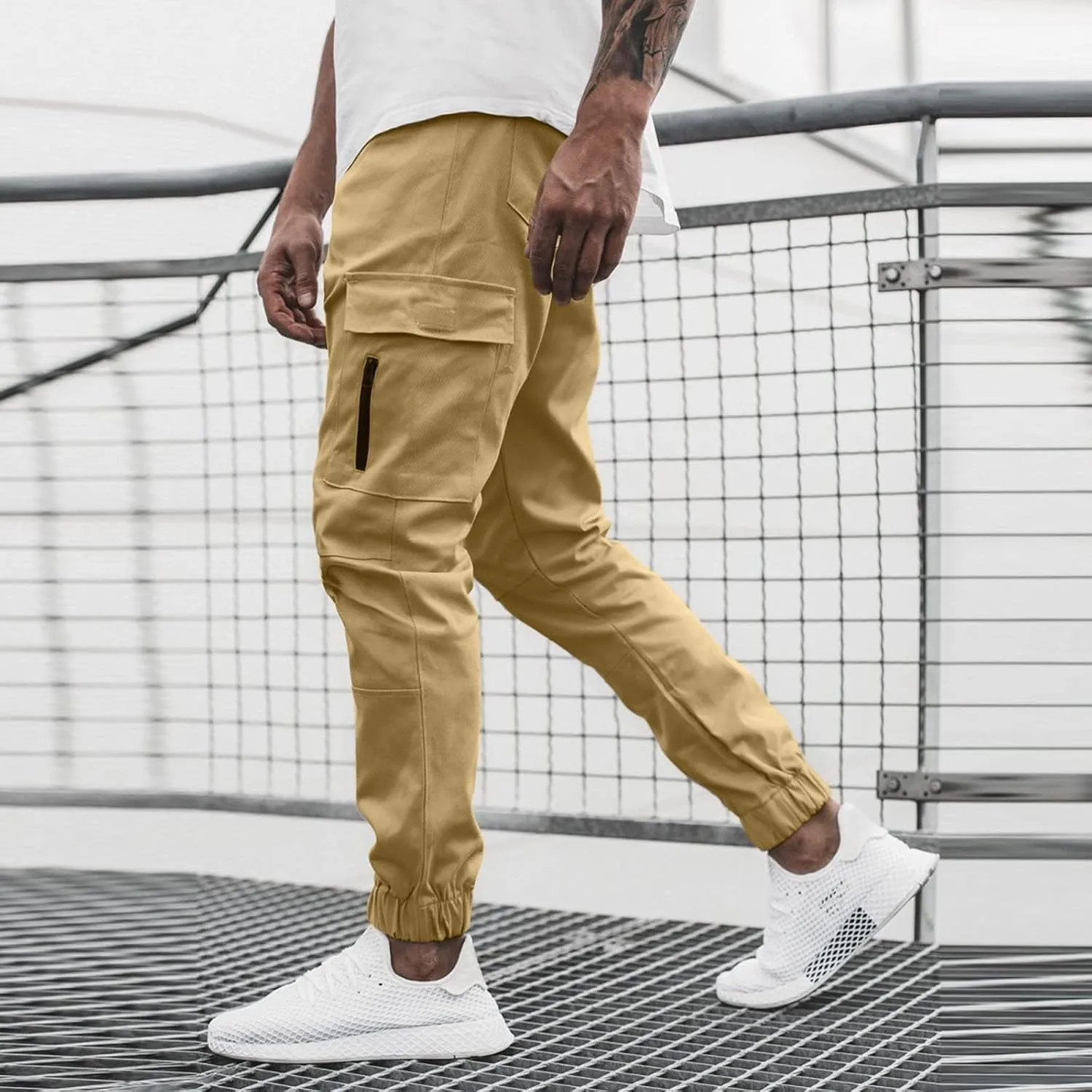 Men's Casual Track Pants Rip Stop Hiking Sweatpants Slim Fit Solid Color Pants Outdoor Flat Front Sports Sweatpant