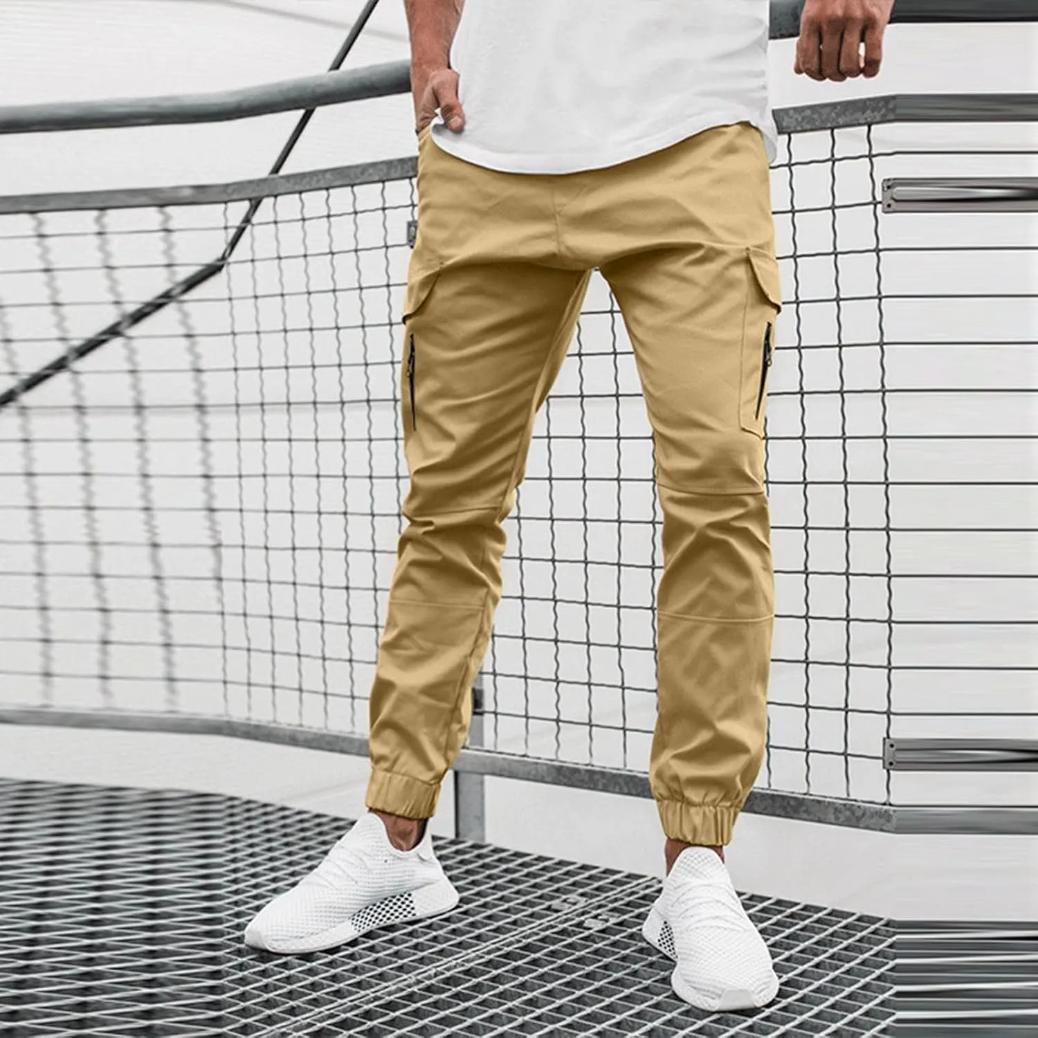 Men's Casual Track Pants Rip Stop Hiking Sweatpants Slim Fit Solid Color Pants Outdoor Flat Front Sports Sweatpant