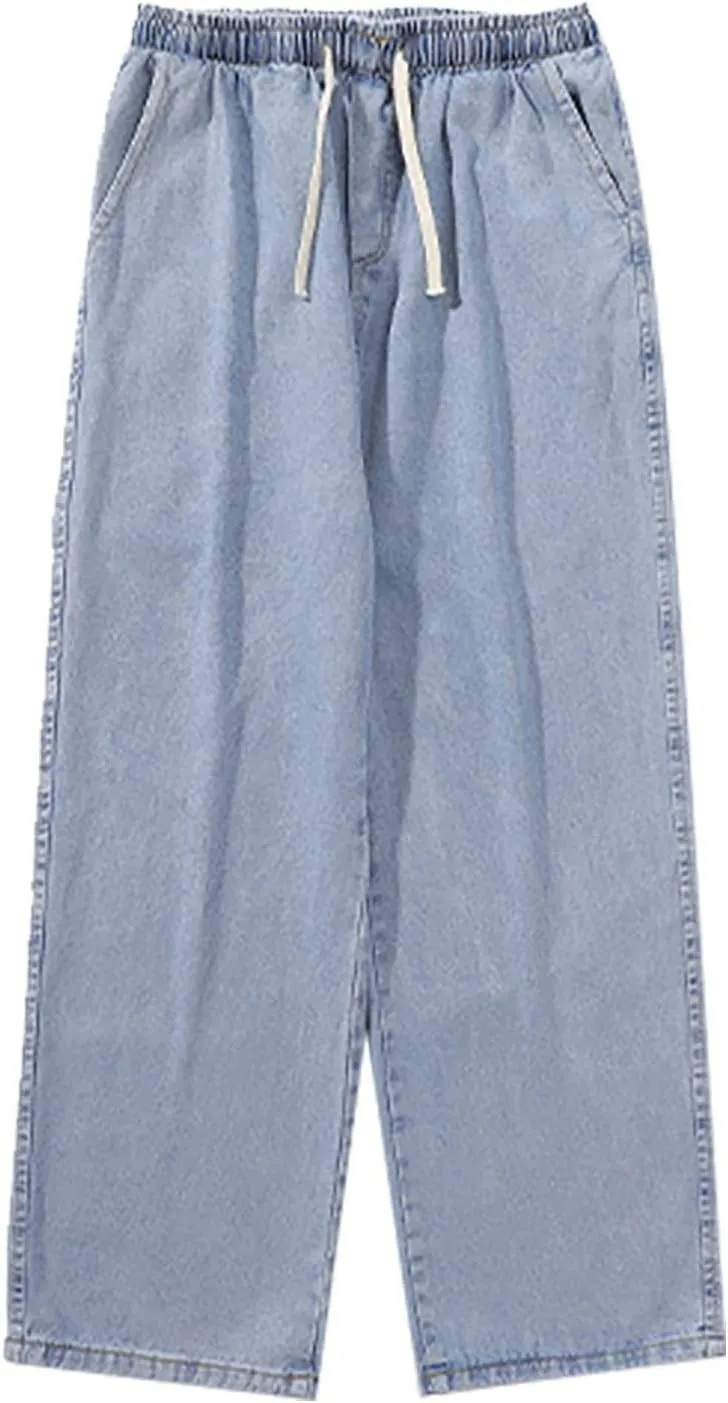 Men's Classic Regular Fit Jeans, Vintage Straight Wide Leg Denim Pants with Pockets Baggy Trousers Streetwear