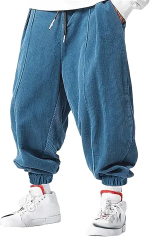 Mens Corduroy Harem Pants with Pocket Plain Tapered Pants Casual Loose Pants Baggy Streetwear Hip Hop Wide Leg Slacks