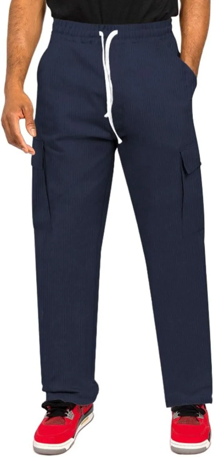 Men's Corduroy Pants Elastic Drawstring Track Pants Slim Fit Straight Leg Sweatpants Outdoor Casual Hiking Sweatpant