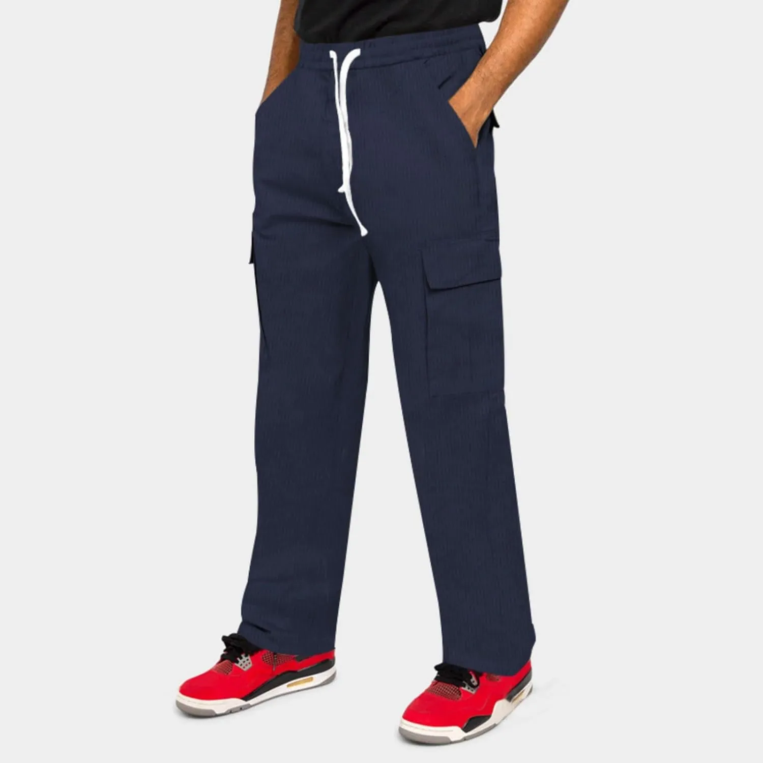 Men's Corduroy Pants Elastic Drawstring Track Pants Slim Fit Straight Leg Sweatpants Outdoor Casual Hiking Sweatpant