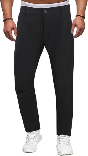 Mens Corduroy Pants Regular Fit Casual Elastic Waist Straight Leg Pants Tapered Flat-Front Chino Pants with Pockets