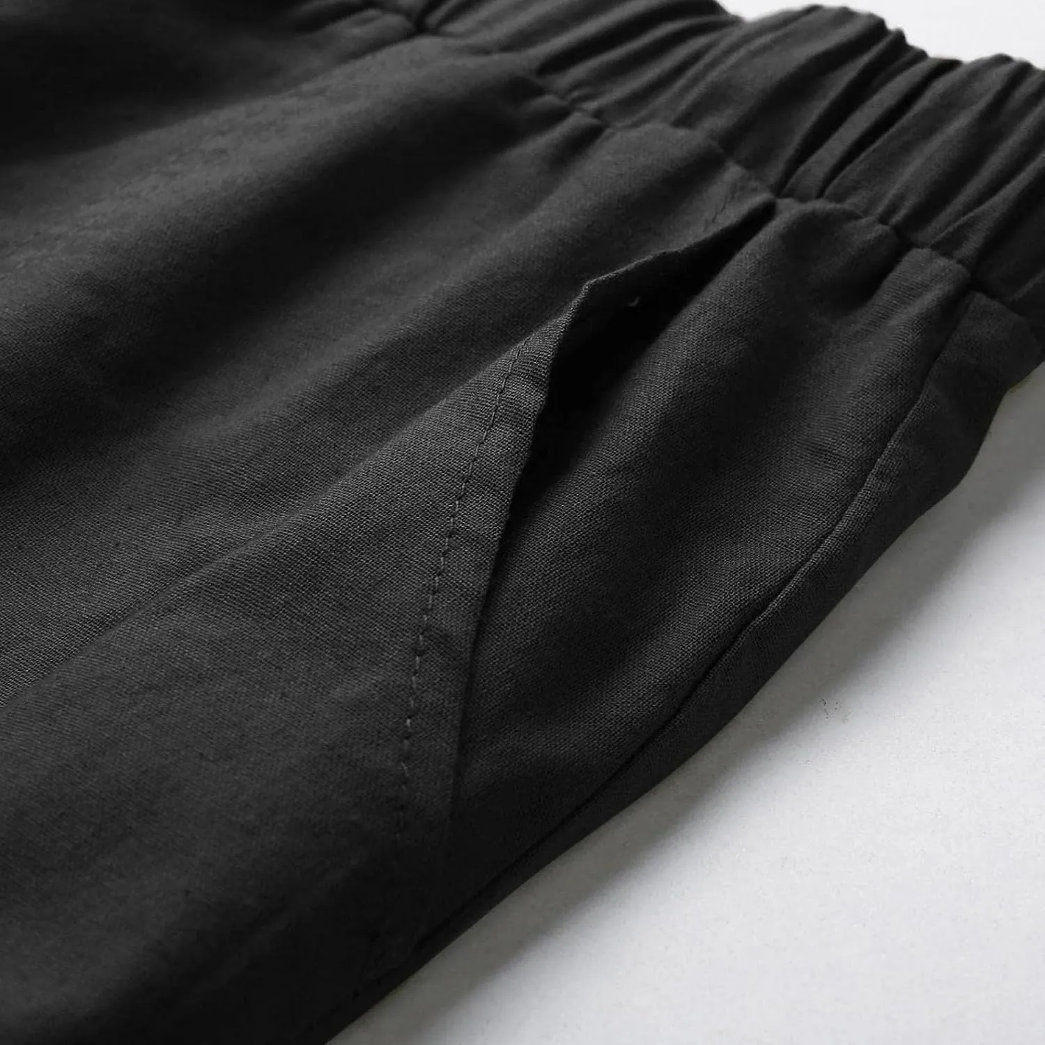 Men's Cotton Linen Pants Drawstring Baggy Hippie Trousers Regular Fit Wide Leg Trousers Lightweight Thin Comfy Pants