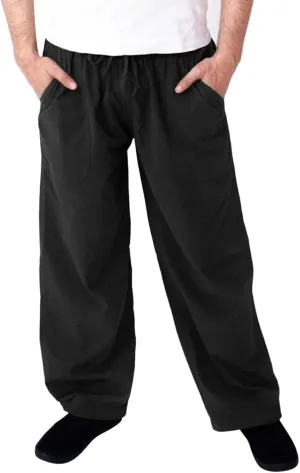 Men's Cotton Linen Pants Drawstring Baggy Hippie Trousers Regular Fit Wide Leg Trousers Lightweight Thin Comfy Pants