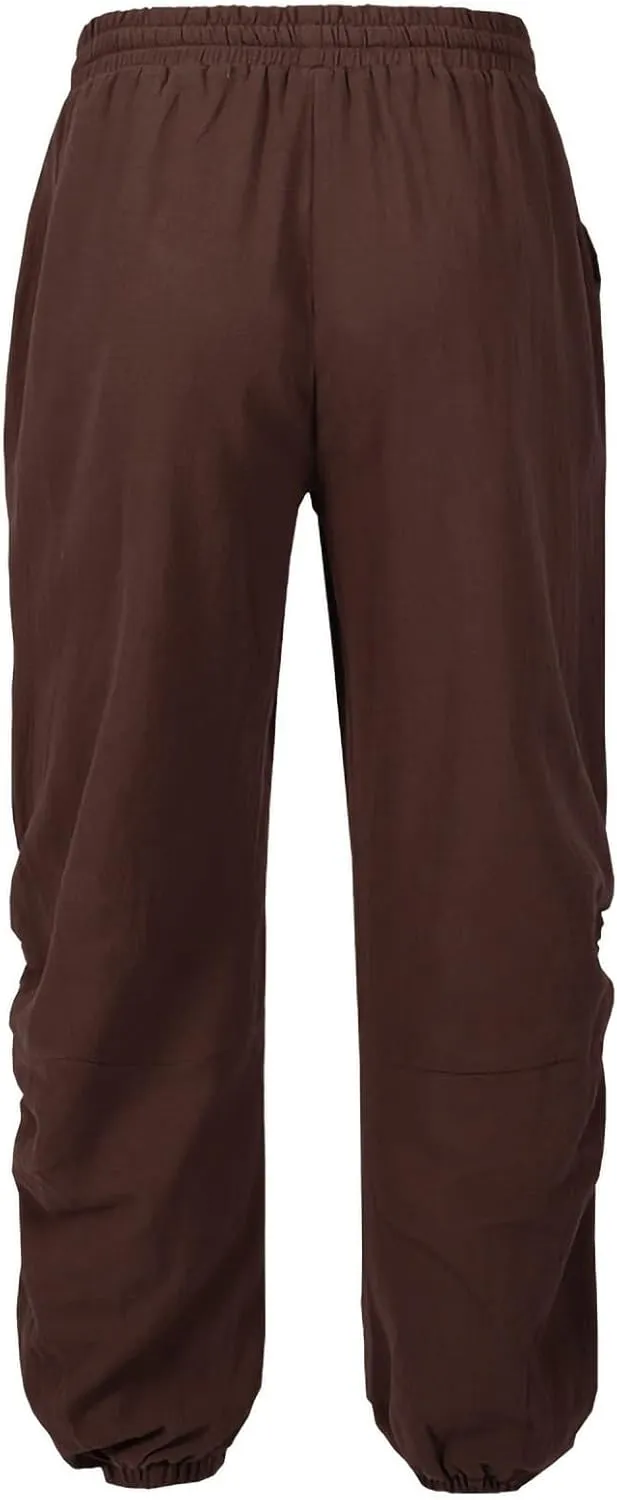 Mens Fashion Cotton Linen Pants Elastic Pleated Drawstring Pant Outing Hiking Casual Trousers Vacation Travel Clothes