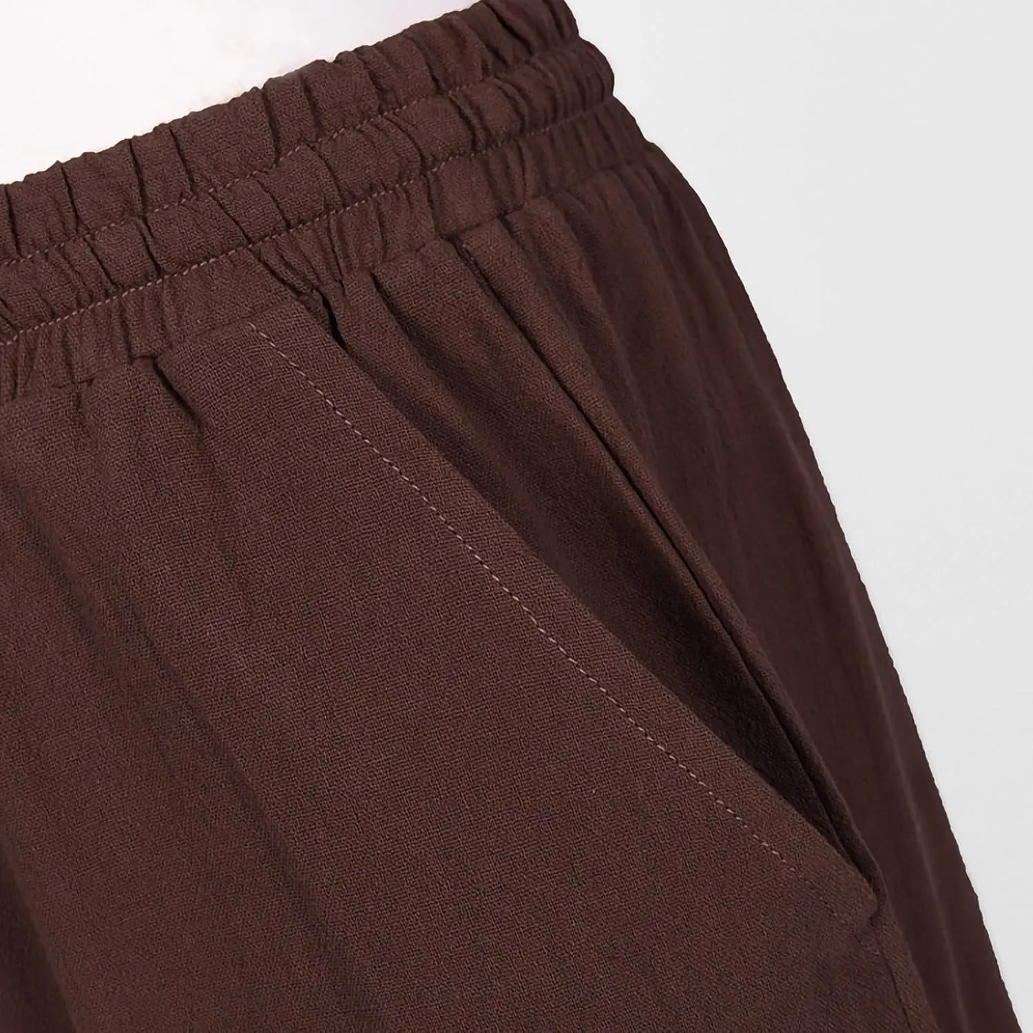Mens Fashion Cotton Linen Pants Elastic Pleated Drawstring Pant Outing Hiking Casual Trousers Vacation Travel Clothes