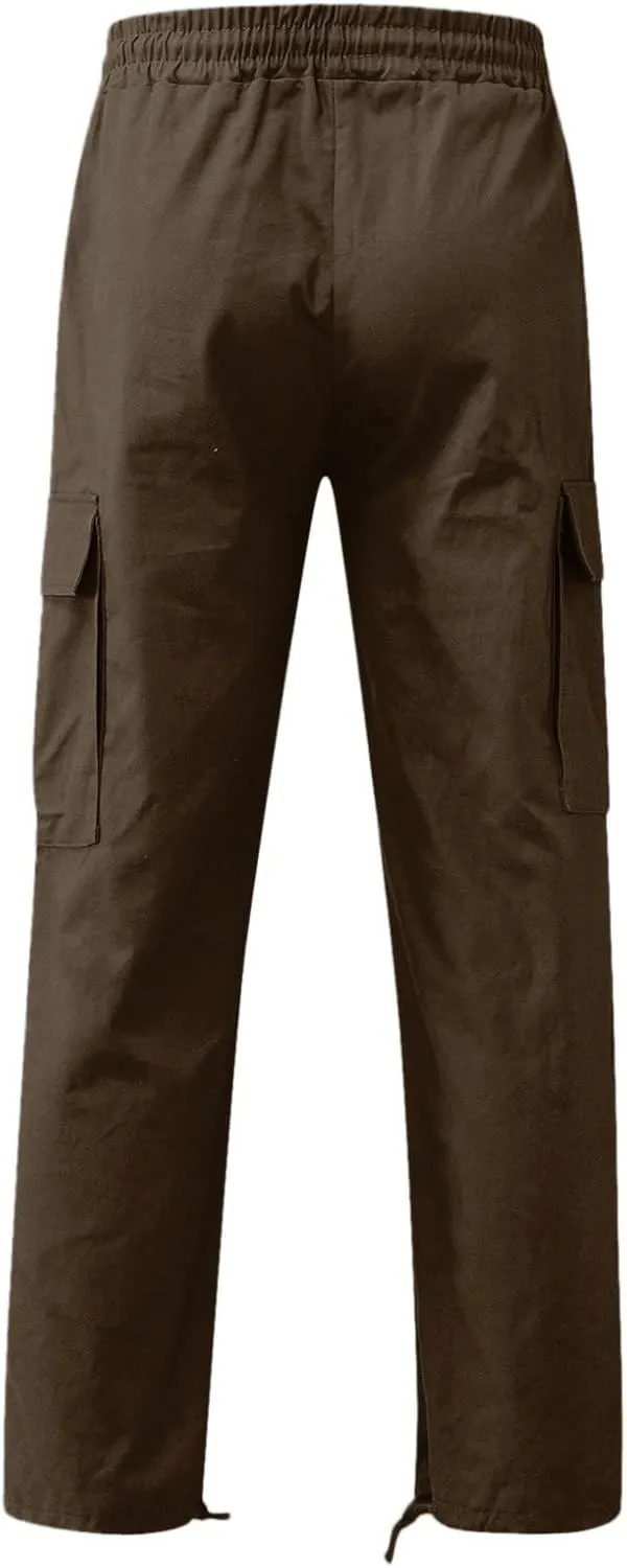Men's Linen Pants Casual Twill Chino Lace Up Pants Fashion Baggy Sweatpants Lightweight Joggers Athletic Pants