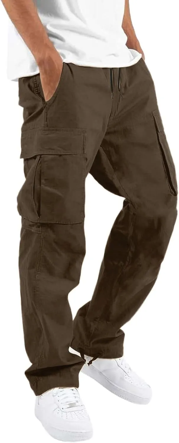 Men's Linen Pants Casual Twill Chino Lace Up Pants Fashion Baggy Sweatpants Lightweight Joggers Athletic Pants