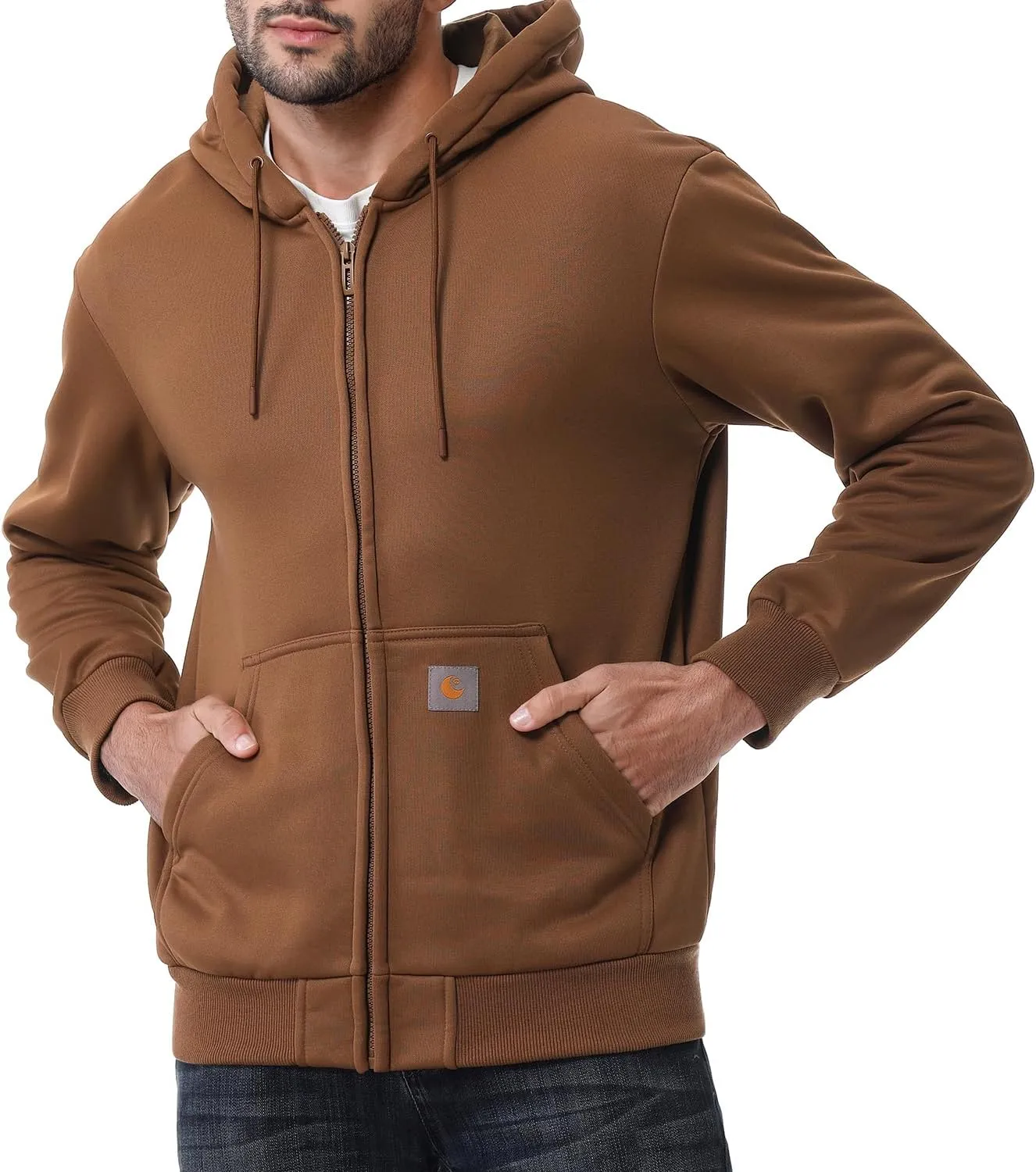 Men's Loose Fit Heavyweight Full Zip Fleece-Lined Hoodie Sweatshir