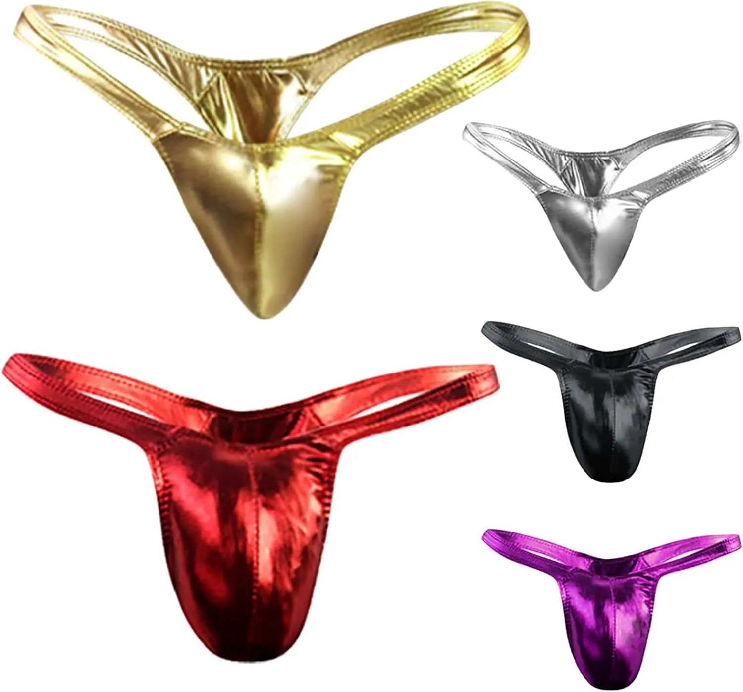 Men's Low Rise G-String Thongs Fashionable Panties Imitation Leather T-shaped Solid Sexy Underwear Briefs