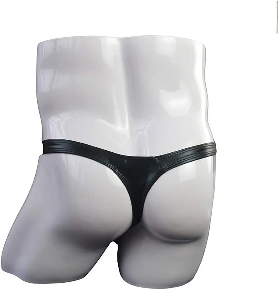 Men's Low Rise G-String Thongs Fashionable Panties Imitation Leather T-shaped Solid Sexy Underwear Briefs